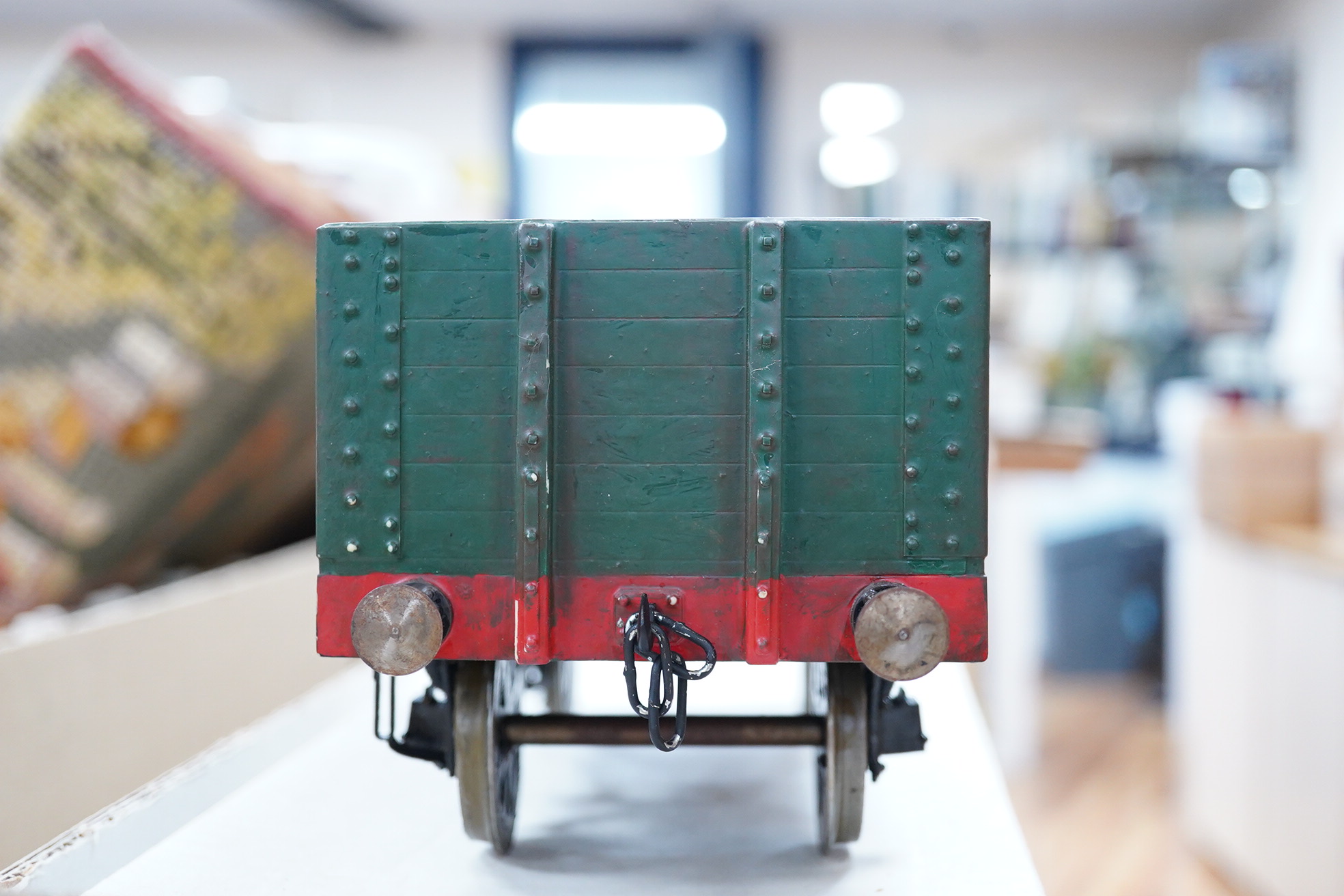 Six Gauge 3 model Railway freight wagons; 3 flats and 3 opens all built from Mike Williams resin kits, well constructed and painted to a reasonable standard with some weathering, etc.